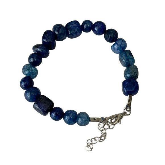 Blue Beaded Bracelet with Silver Clasp - Picture 1 of 4